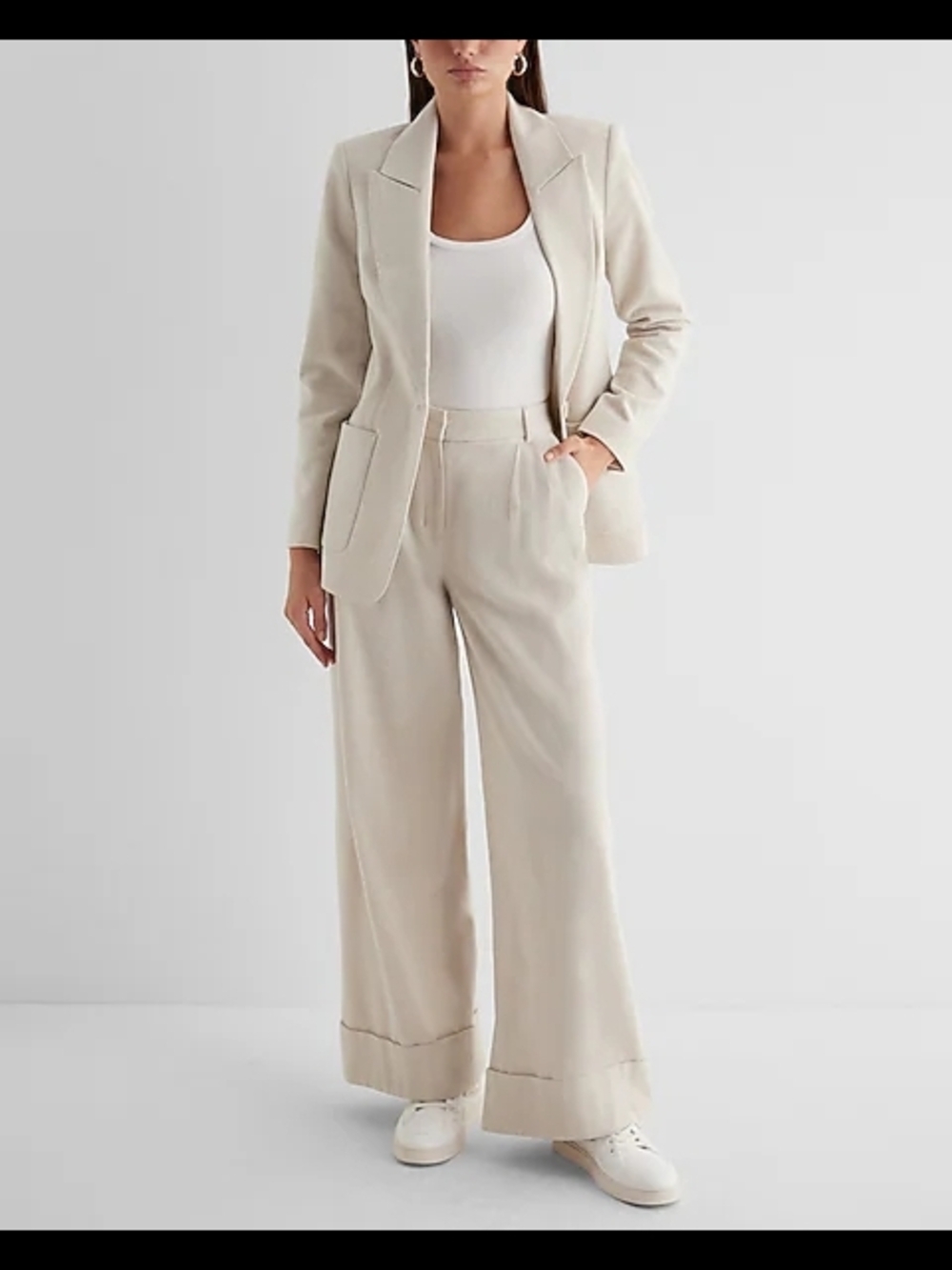 Tailored Wide-Leg Cream Pants - Versatile Work-to-Weekend Style